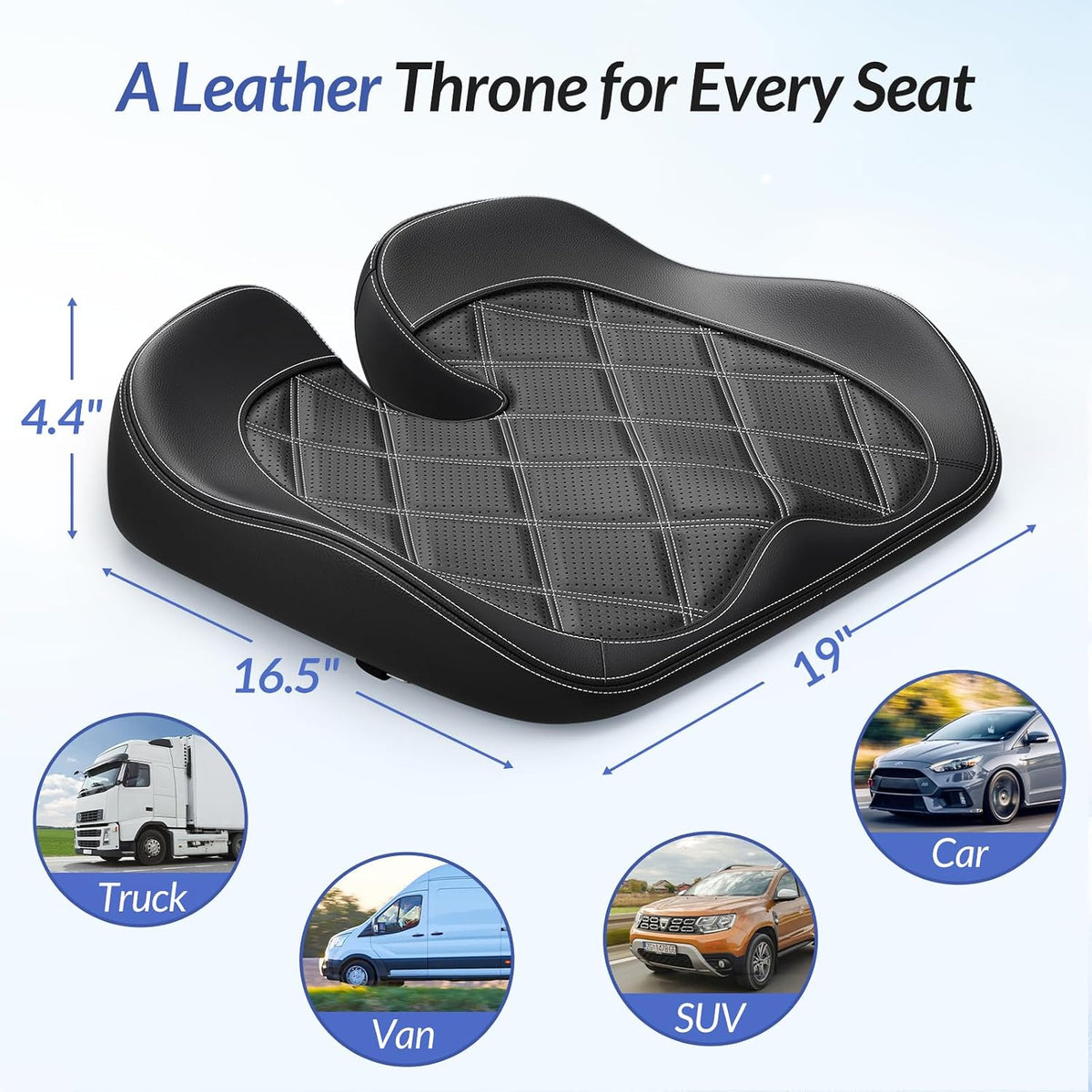 ZIKEE Car Seat Cushion with Memory Foam for Long Drive, Sitting Pain Relief, Ergonomic Seat Cushion for Car & Office Chair, Relieve Tailbone & Thigh Pain, Better Visibility, Rub-Resistant, Easy-Clean