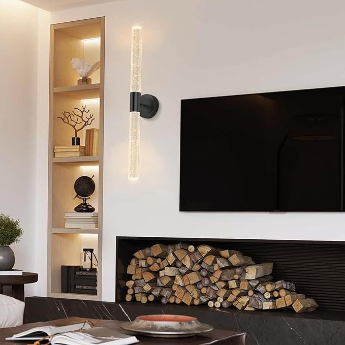 Black Wall Sconces LED Modern Sconces Dining Room Wall Lighting 10W 3000K LED Wall Lights Crystal Hardwired Wall Light Fixtures for Living Room Bedroom Bathroom Hallway