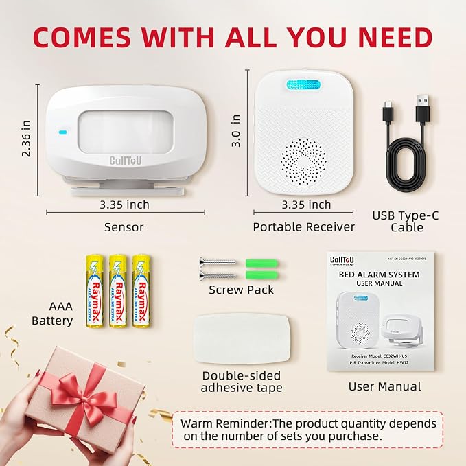 CallToU Bed Alarms for Elderly/Dementia Patients who Wander, Portable Pager &