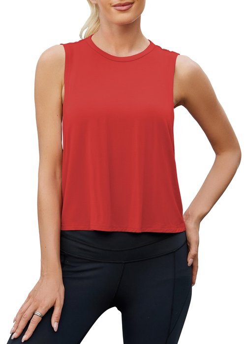 Mippo Crop Tops for Women Workout Backless Running Shirts Sleeveless Cropped Tank Yoga Gym Sports Clothes Red M