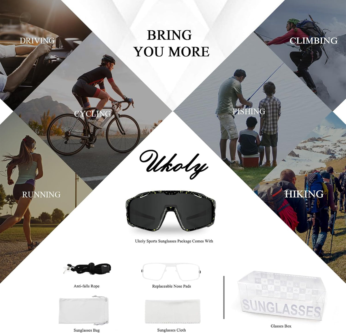 Ukoly Cycling Sunglasses - HD UV400 Sports Glasses for Men & Women | Ideal for Running, Baseball, Fishing, Golf