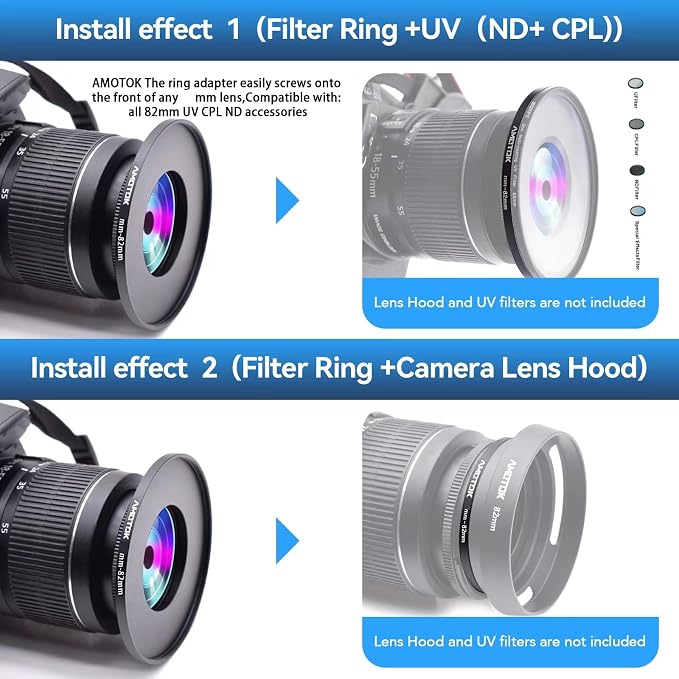40.5mm Lens to 82mm Camera Lens Adapter, 40.5mm to 82mm Filter Step up Ring