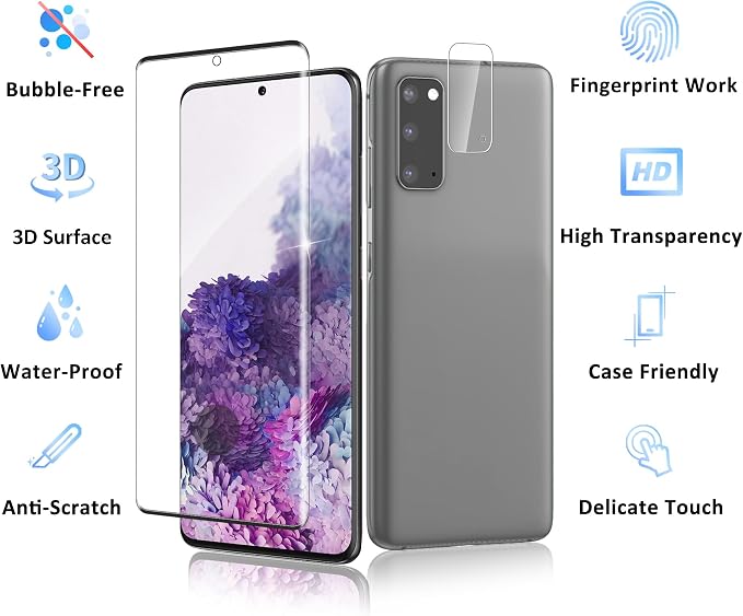 2+2 Pack for Samsung Galaxy S20 Screen Protector and Camera Protector,
