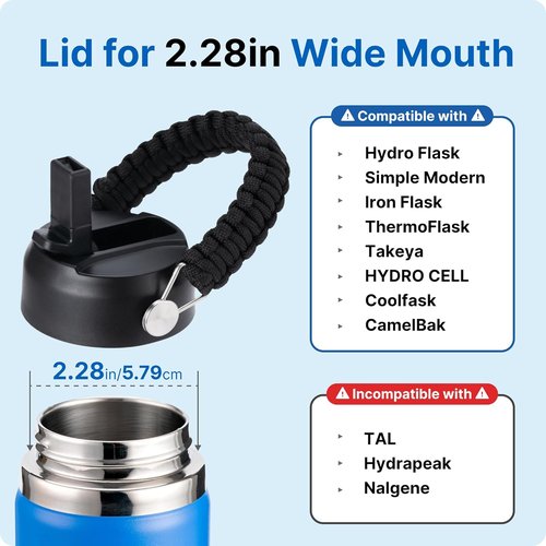 Hydro Flask Straw Lid - Replacement Wide Mouth Cap with Flex Straw for 12-64 oz Bottles