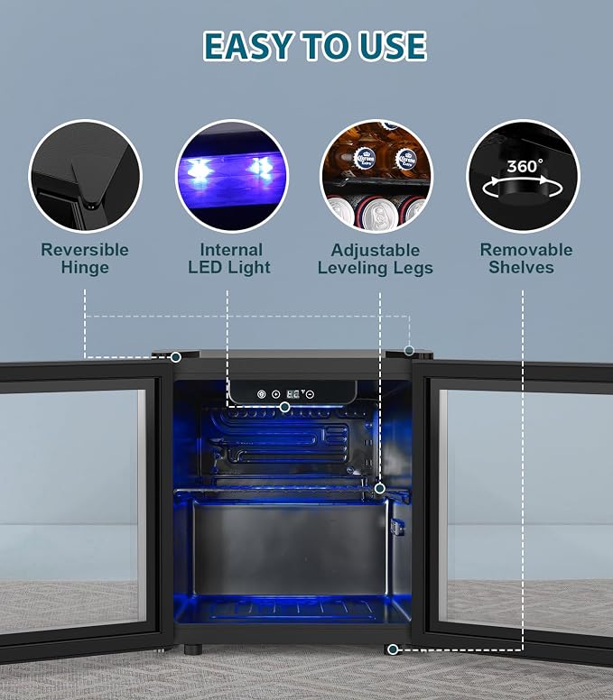 Electactic 50 Cans Beverage Refrigerator Cooler, 1.3 Cu.ft Mini Fridge Countertop Drink Cooler with Glass Door for Beer, Soda,Wine, Adjustable Digital Temperature Control for Home Dorm Bar, Black