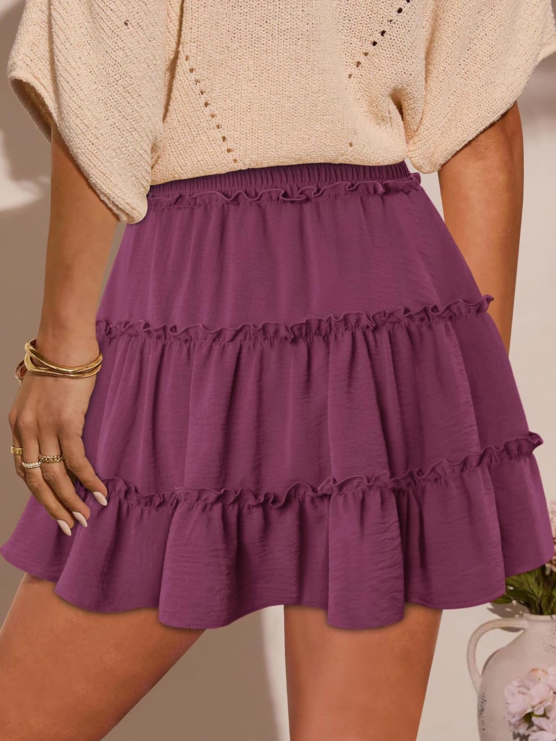 Onlypuff Women's Boho Mini Skorts - Flowy High Waist Ruffle Tiered Summer Shorts | Stylish & Comfortable