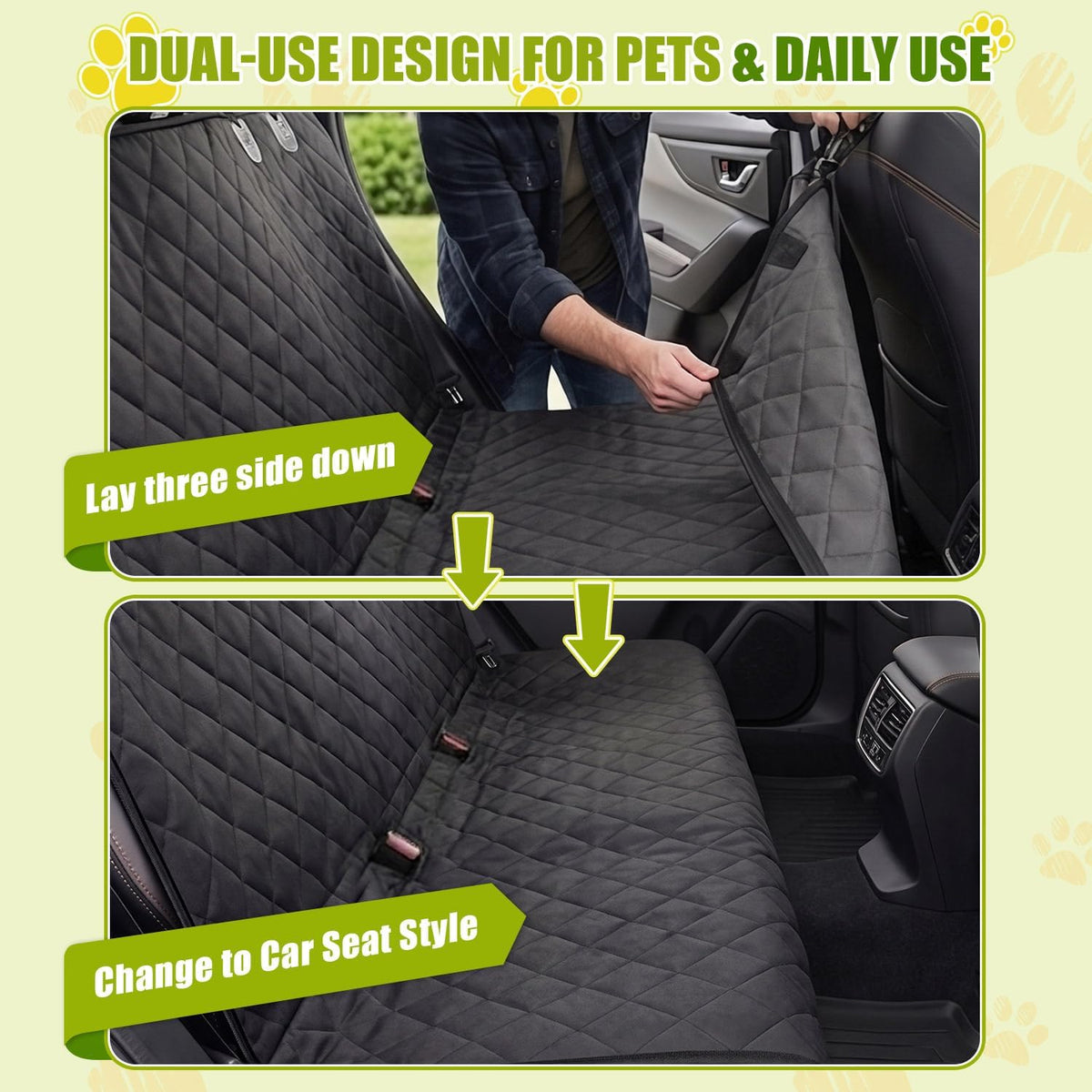 Dog Car Seat Cover, 600D Heavy Dute Car Seat Cover for Dogs Pets, 100% Waterproof Anti-Scratch Nonslip Dog Hammock for Cars, Seat Covers Protector with SeatBelt for Sedan SUV Truck Standard Black