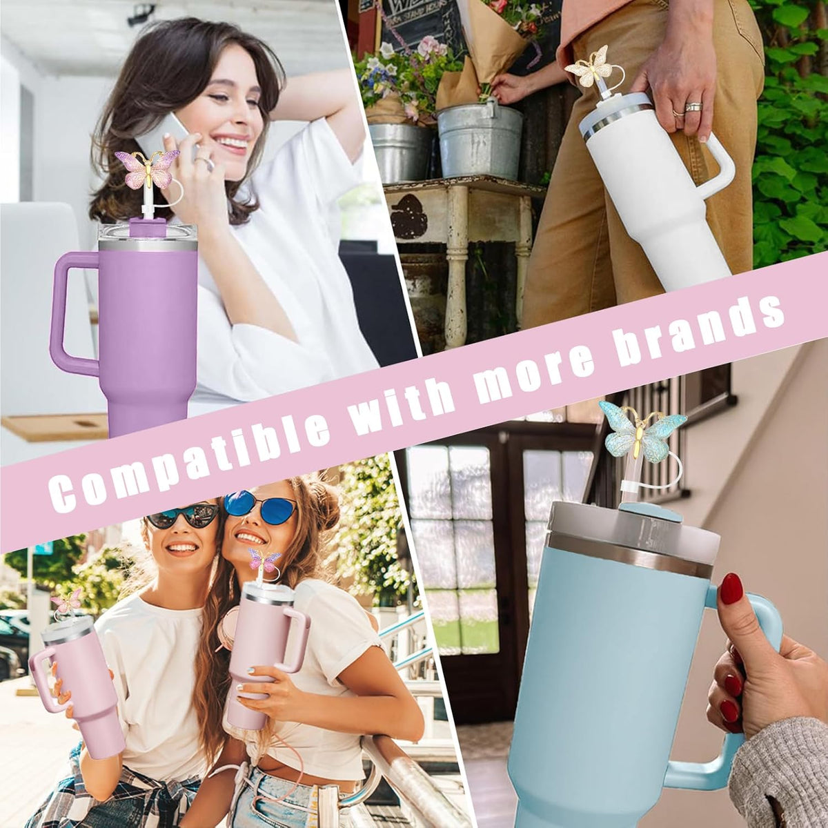 Stanley Cup Accessories - Cute Bling Straw Cover Caps | Reusable 10mm Straw Protectors for 30 & 40 oz Tumblers