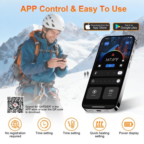 Heated Socks, 6000mAh Rechargeable Electric Socks for Men Women with APP Control, Washable Winter Warm Thermal Socks with 4 Heating Levels for Ski Hunting Cycling Camping Hiking Motorcycle Black