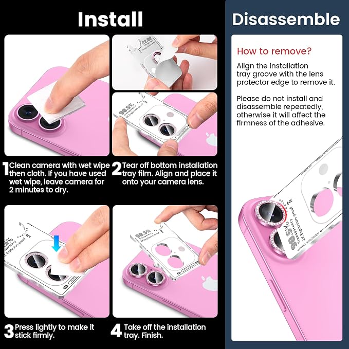 Tensea for iPhone 16 / iPhone 16 Plus Camera Lens Protector, 9H Tempered Glass