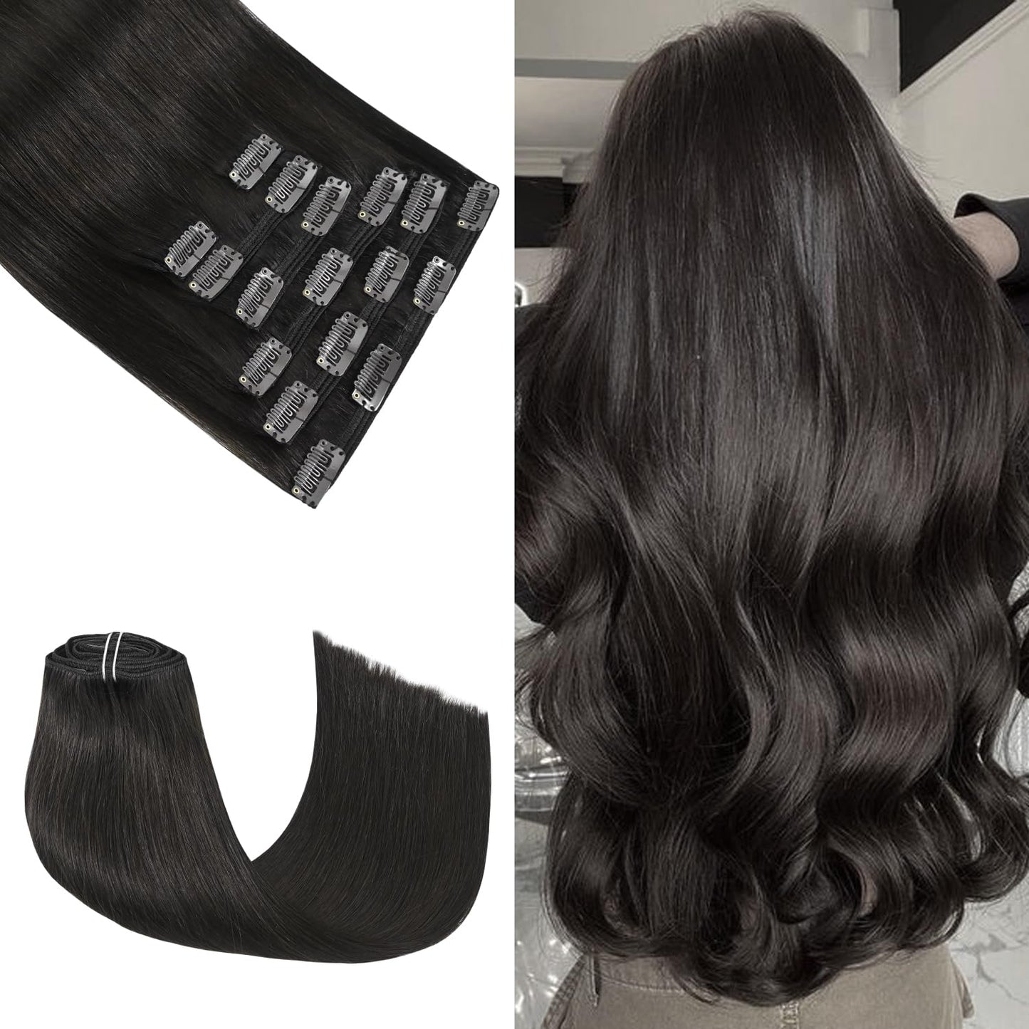 Honsoo Clip In Human Hair Extensions 18In 7Pcs 120G Dark Brown Soft Double Weft Natural Remy Human Hair For Thick Hair