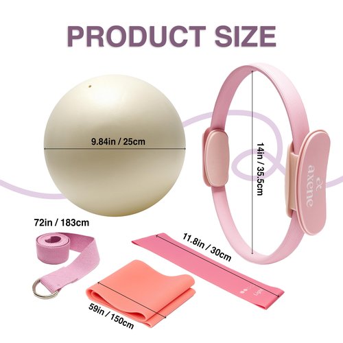 Axene At Home Pilates Kit for Women – Pilates Ring and Ball Set with Resistance Bands, Mini Ball, Exercise Guide & Carry Bag – Complete Pilates Essentials Kit for Home Workout
