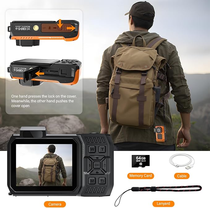8K Underwater Camera, WiFi 33FT 70MP Waterproof Camera