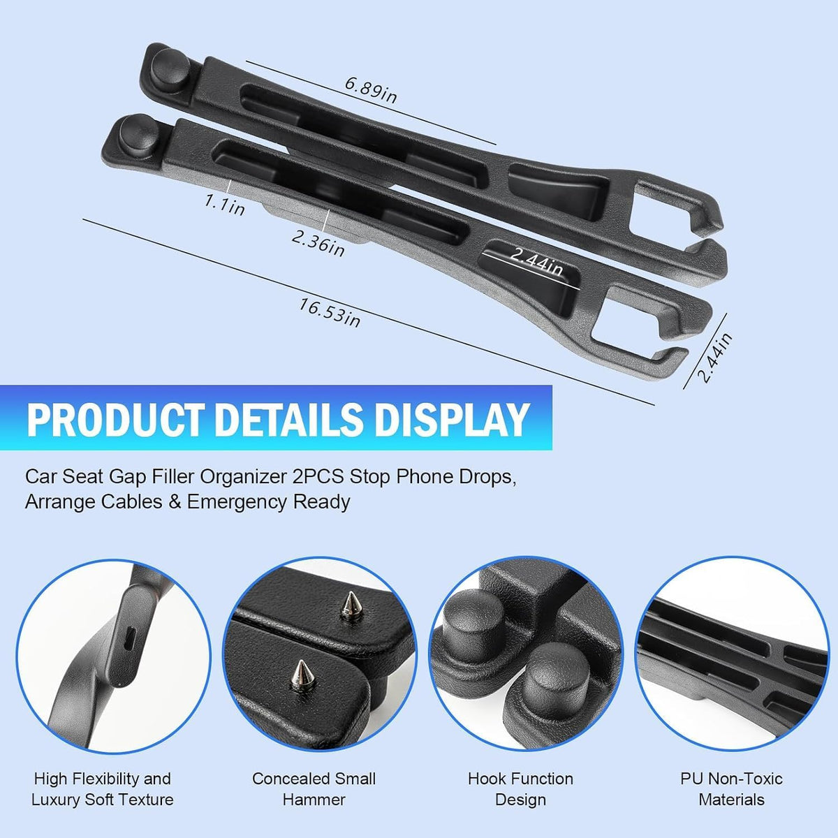 Car Seat Gap Filler Set of 2, Universal Car Seats Console Filler Organizer