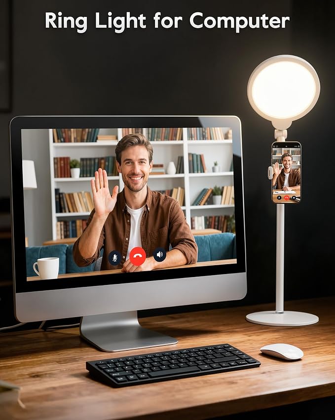 7" Desk Ring Light with Stand for Computer, 30 Lighting Modes for Video