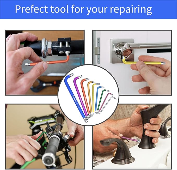 9 PCS Torx Allen Wrench Set Star Allen Key Tools Colored Star Key Set Precision Size Markings T10, T15, T20, T25, T27, T30, T40, T45, T50 for Bike and Household DIY Projects