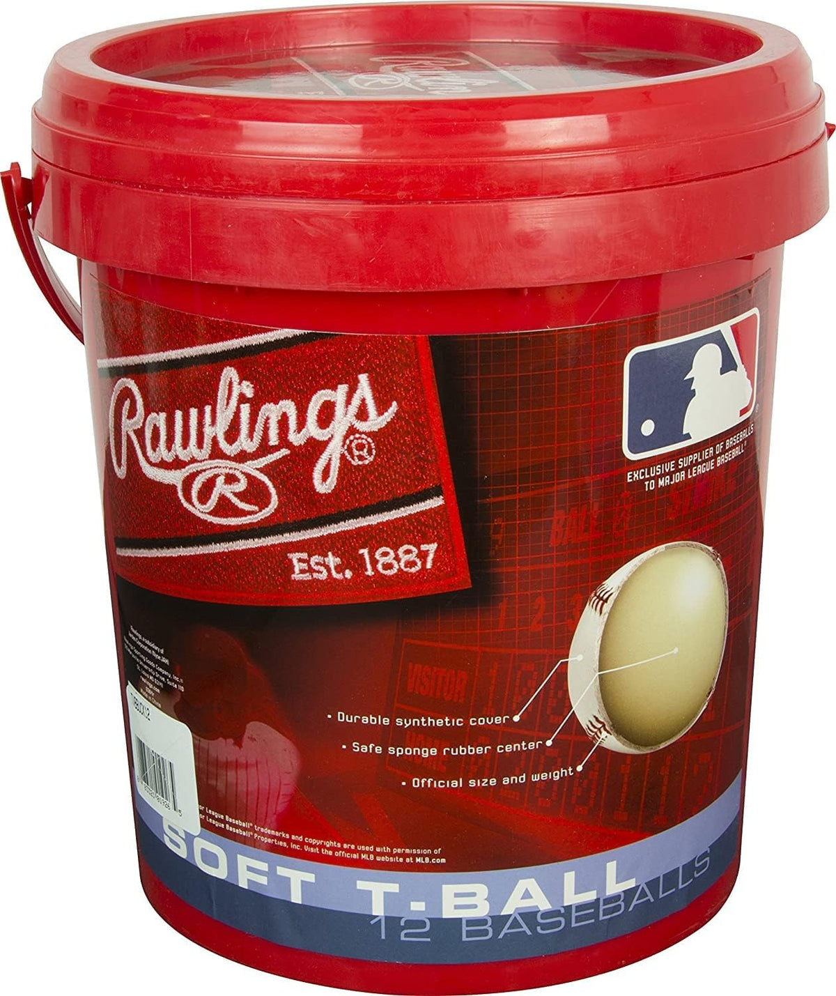 Rawlings Official T-Balls - Youth 6U | 12 Count Bucket | Sponge Rubber Core for Indoor/Outdoor Play