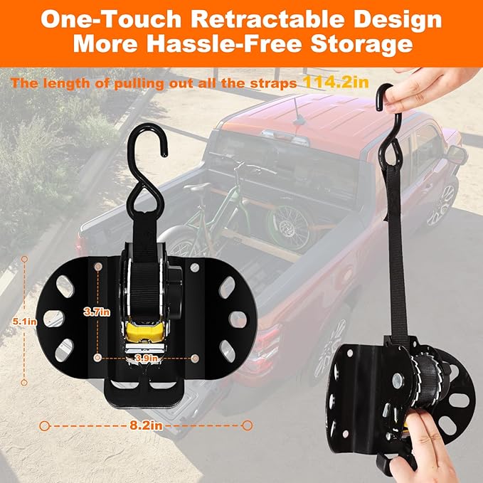 XCBYT Retractable Ratchet Straps for 2015-2024 Ford F-150, 2 Pack Heavy Duty Truck Bed Tie Down Straps, 1" x 10FT Self-Retracting Cargo Straps, 1322LB Break Strength, Easy Install F150 Accessories
