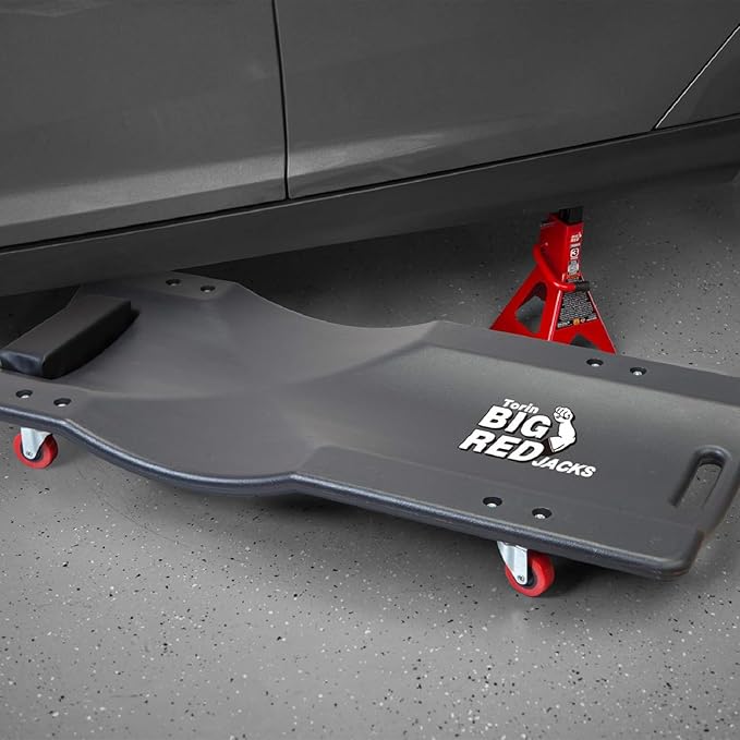 Big RED Torin 36" Rolling Garage Creeper, Shop Creeper Blow Molded Plastic Mechanic Cart with Padded Headrest with 4 Casters, 250 LBS, Black