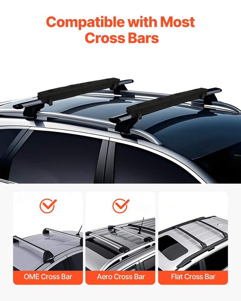 VEVOR Soft Roof Rack Pads, 30" Universal Car Roof Rack Pad for Various Crossbars, 176LBS Loading Luggage Kayak Carrier with 2 Tie Down Straps, 2 Quick Loop Straps & Storage Bag for SUP Canoe Snowboard