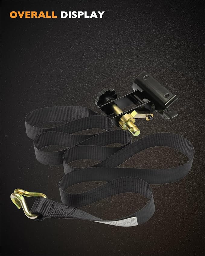 Ladder Rack Straps, W/J-Hook (4PCS), 2" Black Round Tube Mount, 1.5" Wide x 7.5' Long, Black Ladder Rack Ratchet Straps, 500 lbs Load Heavy Duty, Truck/Lumber Rack Straps, Pipe/Roof Rack Straps