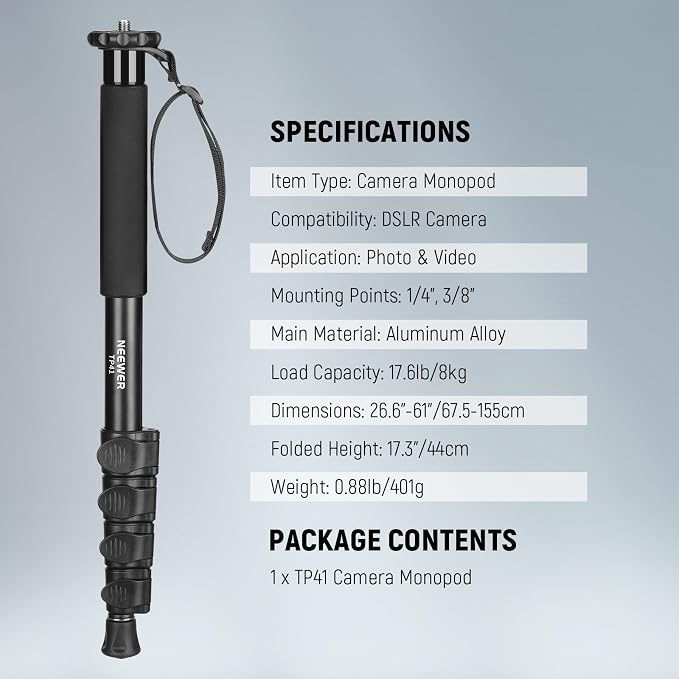 NEEWER 61"/155cm Camera Monopod Stand, Aluminum Alloy Portable Travel Video