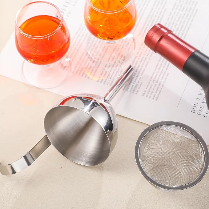 2 Sets Stainless Steel Funnel with Strainer 3 Inch Mouth Diameter Wine Filter Strainer for Filling Bottles, Oils, Juice, Wine, Coffee, Milk