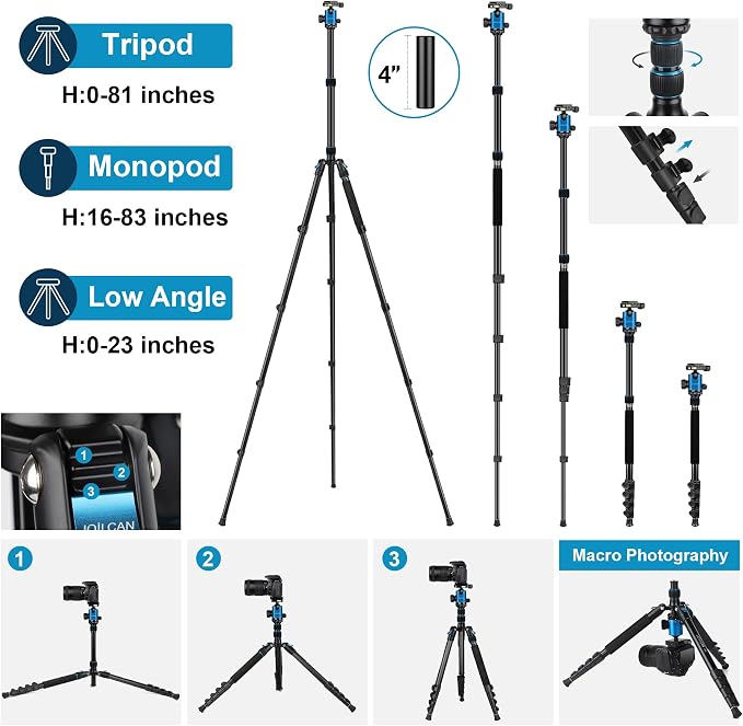 JOILCAN Tripod for Camera, Heavy Duty Travel Tripod for Binoculars Spotting