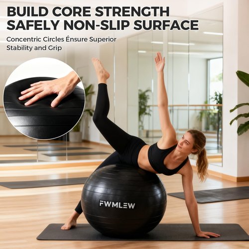 FWMLEW Extra Thick Exercise Yoga Ball, 5-Size Anti-Burst Heavy Duty Stability Gym Ball for Fitness, Core Workout, Pregnancy & Office Chair, Includes Quick Pump (L(23-26ines/58-65cm))