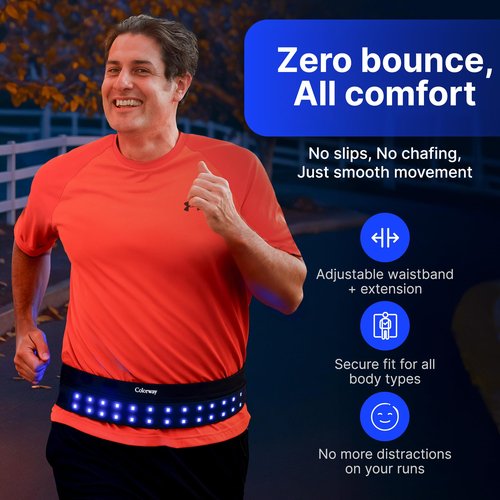 Colorway LED Running Belt - Reflective Running Gear with Removable Light Strip, 5 Bright Colors, USB Rechargeable, Adjustable Waist Pack, High Visibility, Night Safety Belts for Men and Women