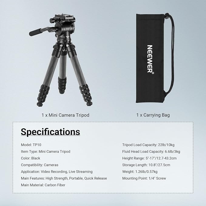 NEEWER Carbon Fiber Desktop Mini Tripod