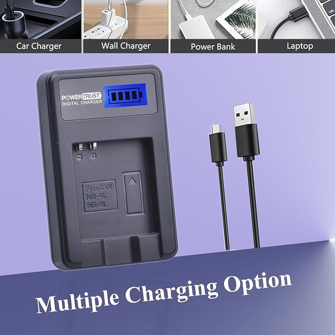 2-Pack 1200mAh 3.7v NB-4L Battery and LCD USB Charger