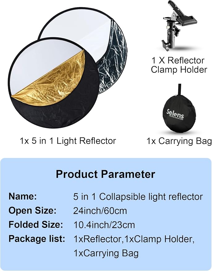 Selens Portable 24inch/60cm Light Reflector