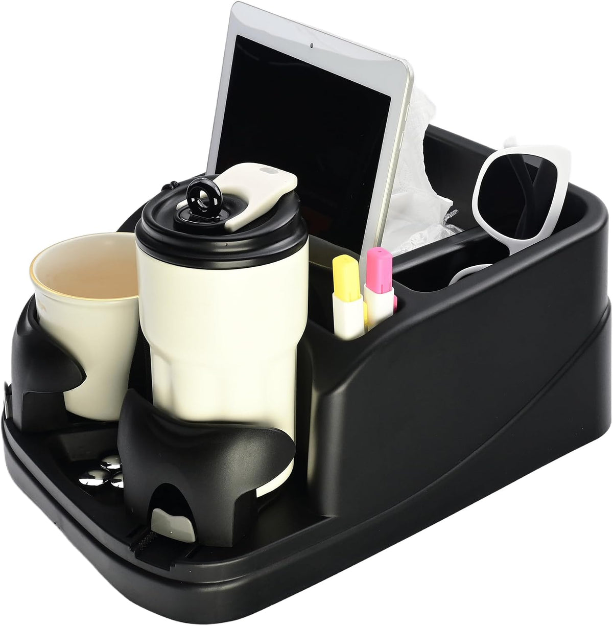 Car Console Organizer, Car Seat Organizer with 2 Adjustable Cup Holders, Center Console for Cars, Trucks, Minivans, SUVs, Vehicle Organizer, 3 Large Storage Compartment (Gray)