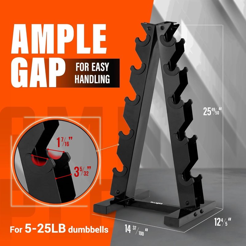 YES4ALL Dumbbell Rack Stand Only, 5 Tier A Frame Weight Rack for 5-25 LB Dumbbells