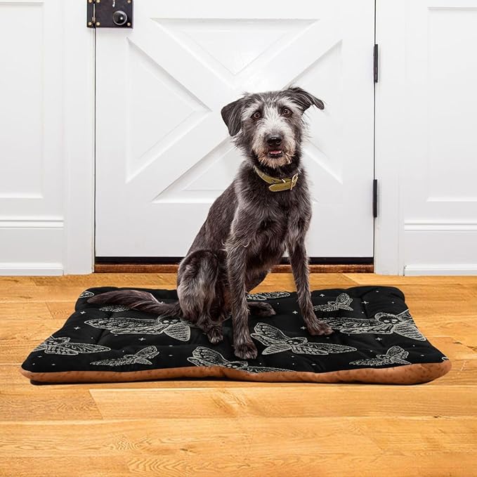 Pet Bed Gothic Skull Butterfly Moth Dog Bed Mat Absorbing Non Slip Pad Pet Sleeping Mat for Small, Medium, and Large Dogs Puppy Cat 36 in x 24 in