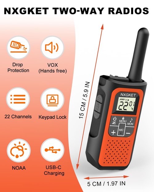 Long Range Walkie Talkies, 4 Pack Rechargeable 2 Way Radios Walkie Talkie with 22 FRS Channel, NOAA Weather Alert, VOX, Built-in 1200mAh Li-ion Battery for Kids Adults, Camping Hiking Cruises