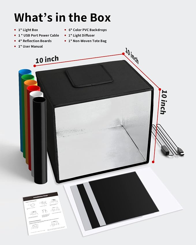 Glendan Light Box Photography, 6 Color PVC Backdrops, 4 Reflection Boards and 1