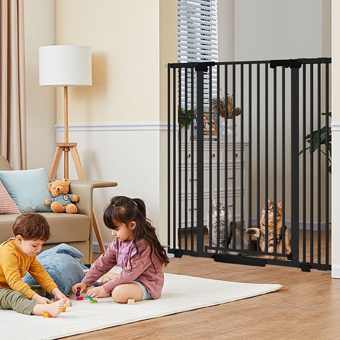 51'' Extra Tall Cat Gate 30-49.2'' Wide for Doorways Hallways, Pressure Mounted Pet Barrier Dog Gates No Drilling Auto Close, Cat Fence Indoor Climb Proof (Black)