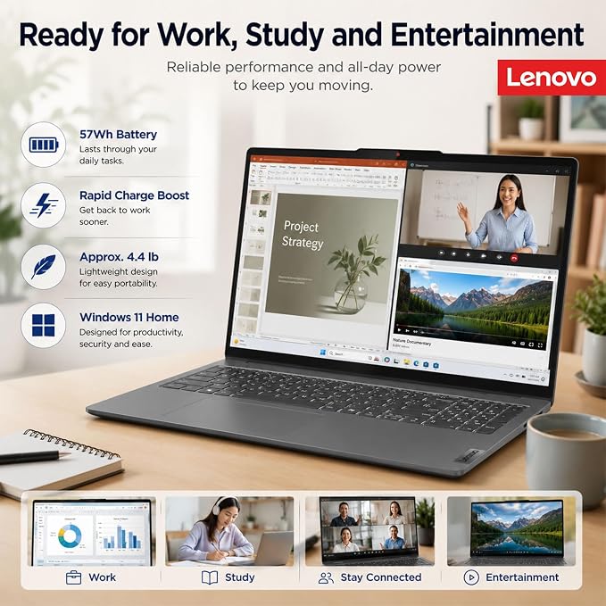 Lenovo IdeaPad 5 2-in-1 Convertible Laptop, AMD Ryzen 7 8845HS Processor, 16" WUXGA IPS Touchscreen, 16GB DDR5 RAM, 512GB SSD, Fingerprint Reader, Backlit Keys, Wi-Fi 6, Windows 11 Home, WOWPC USB