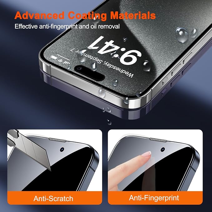 SIBEITU 3 Pack for iPhone 15 Pro Screen Protector