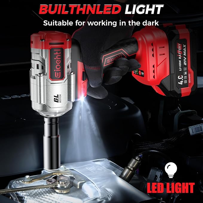Cordless Impact Wrench, 1200Nm(900 Ft-lbs)1/2" Brushless Impact Gun, 2x4.0AH Batteries Electric Impact Motor Variable Speeds, 21V High Torque Power Impact Driver Ideal for Car, DIY, and Truck RV/Mower