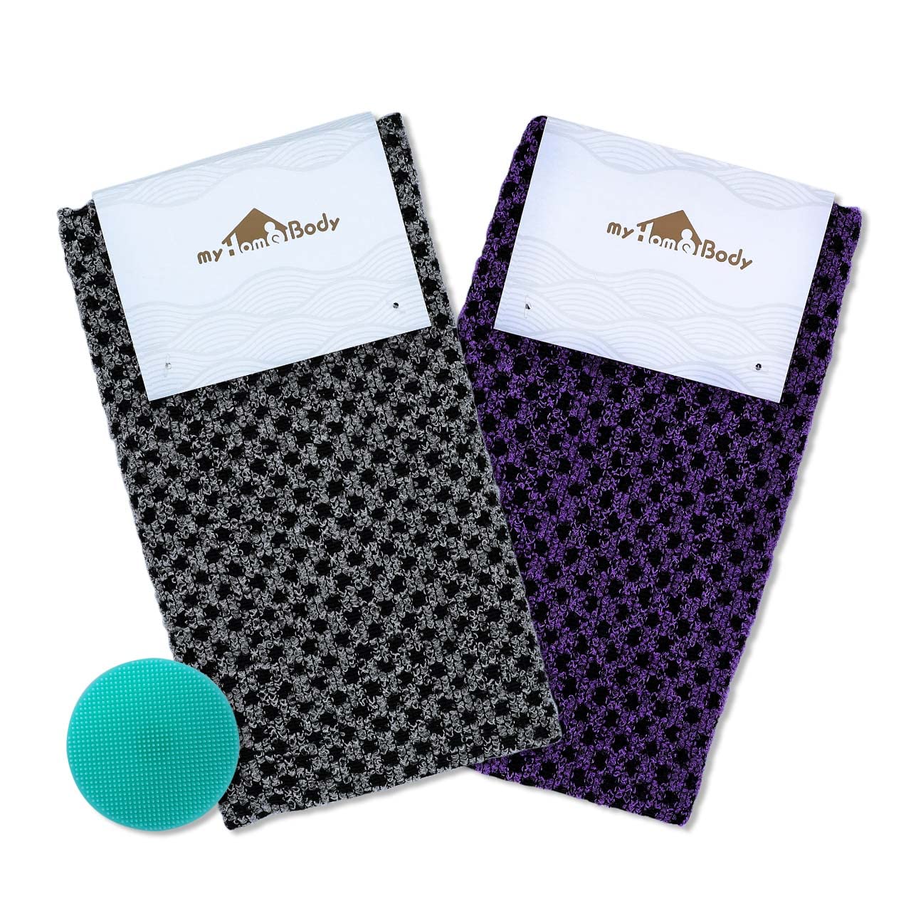 Myhomebody Extra Long Exfoliating Washcloth, Exfoliating Body Scrubber, Exfoliating Towel, 3D Texture Obsidian And Raisin Dots,