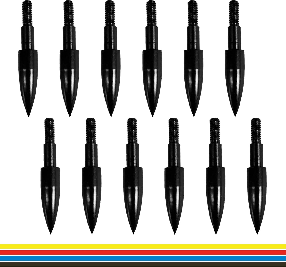 Skiennix Archery Arrow Tips - 12pcs Field Tips for Recurve & Compound Bows | 100-200 Grain, 5/16 Inch