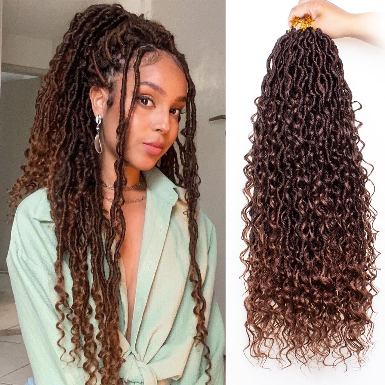 Zrq 8 Packs Ombre Goddess Locs Crochet Hair 24 Inch Boho Faux Locs Croceht Braids, Ombre Boho Faux Locs Pre Looped Bohemian Locs