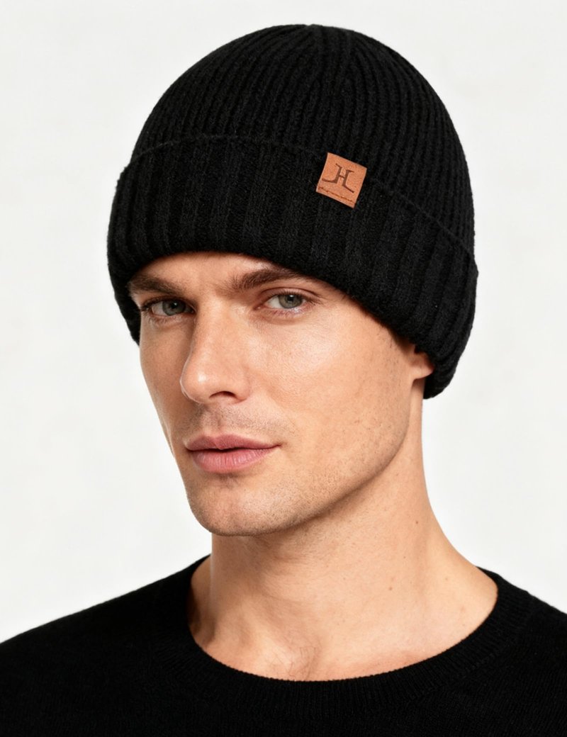 Valkgard Winter Beanies Hats for Men, Knit Fleece Beanie Skull Caps, Mens Toboggans Ribbed Cuffed Stocking Hat Black