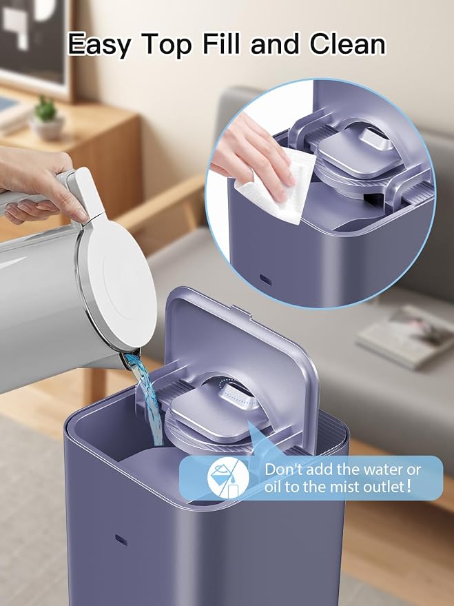 10L/2.64Gal Humidifiers for Bedroom, Top Fill Quiet Ultrasonic Cool Mist Humidifier Large Room, Covers 550ft², 60H Runtime, 24H Timer, 3 Mist Modes Humidifiers for Home, Office, Plants, Purple