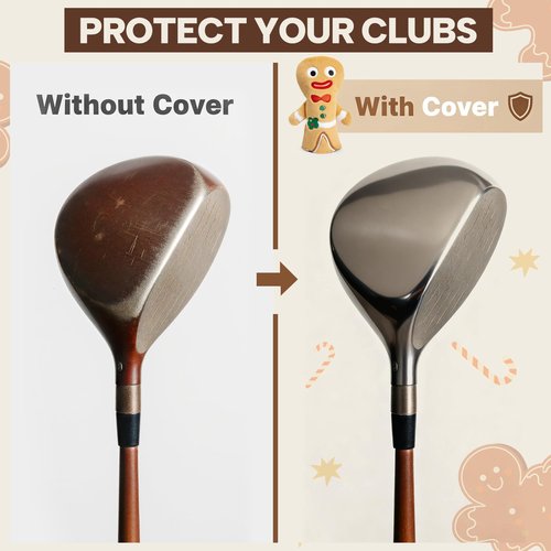 Golf Club Head Covers, Plush Gingerbread Man Golf Driver Covers Fairway Wood Hybrid Head Covers with Interchangeable Tags Advanced Embroidery 3 Wood Headcover Set(Fairway)