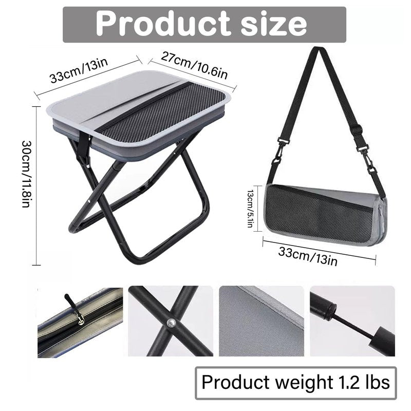 Portable Stool, Pocket Chair Fishing Stool, Large Size Adjustable Shoulder Strap Folding Stool, 2026 New Ultralight Foldable Stools with Carrying Bag for Hiking, Fishing, Camping, Picnic (Gray-Black)