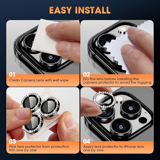 for iPhone 16 Pro/16 Pro Max Camera Lens Protector Bling Individual Metal